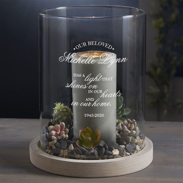 Memorial Light Personalized Hurricane with Whitewashed Wood Base  - 38675