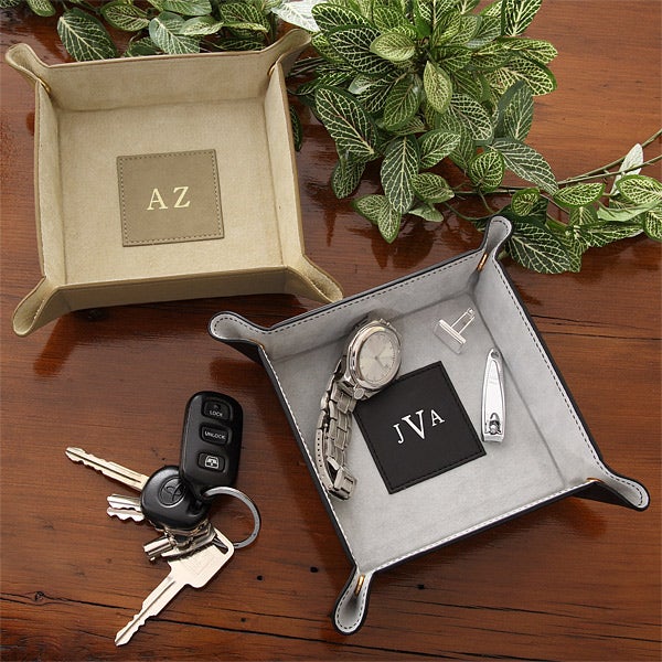Personalized Suede and Leather Valet Tray - Snap Design - 3868