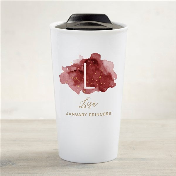 Birthstone Color Personalized 12 oz. Double-Wall Ceramic Travel Mug  - 38854