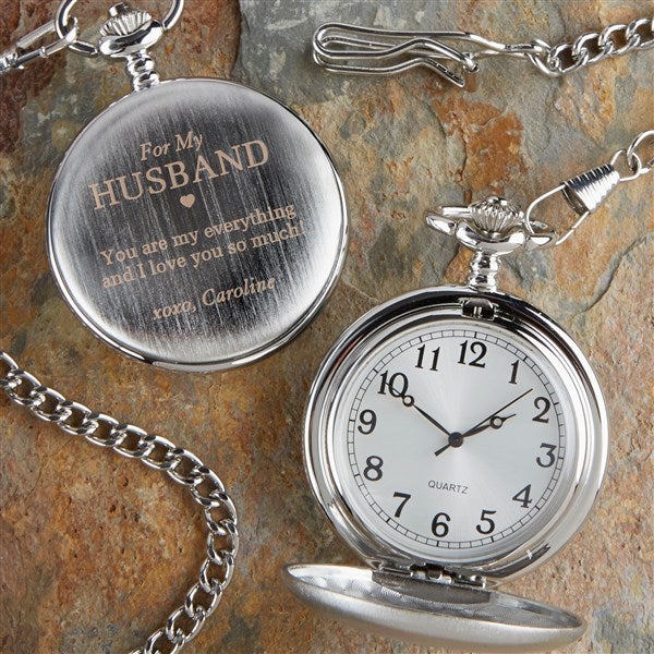 To My Husband Engraved Silver Pocket Watch  - 38886