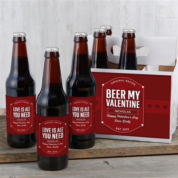 Beer My Valentine Personalized Beer Bottle Labels & Bottle Carrier  - 39134