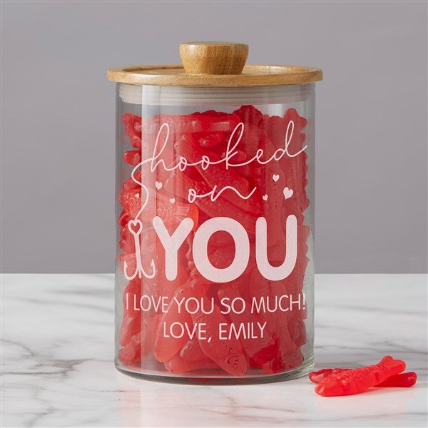Hooked on You Personalized Glass Container with Acacia Lid  - 39240