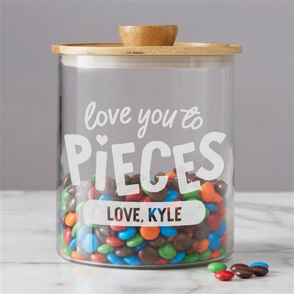 Love You to Pieces Personalized Glass Container with Acacia Lid  - 39241