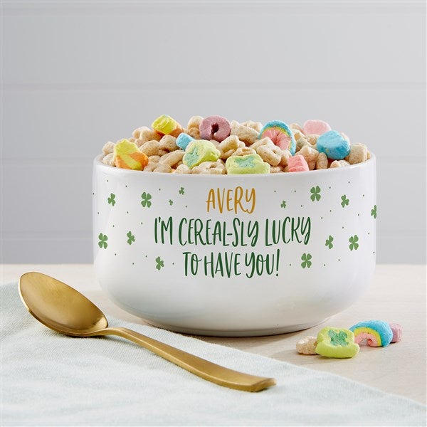 Cerealsly Lucky To have You Custom Name Personalized 14 oz. Shamrock Cereal Bowl