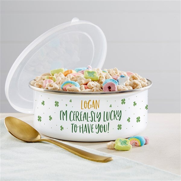 Cerealsly Lucky To Have You Personalized Enamel Bowl with Lid  - 39449