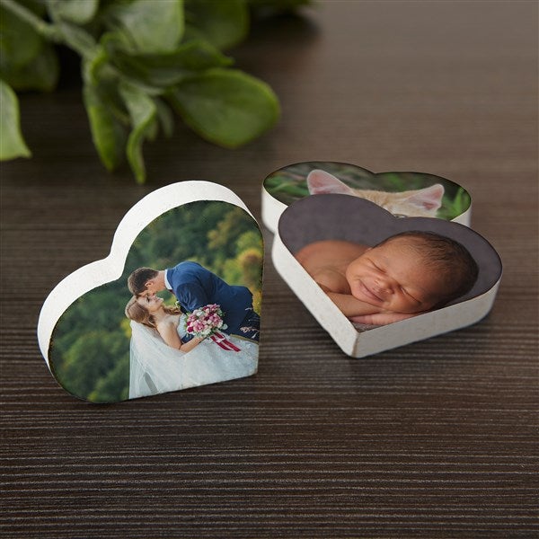 Personalized Photo Heart Wood Magnet  - 39497