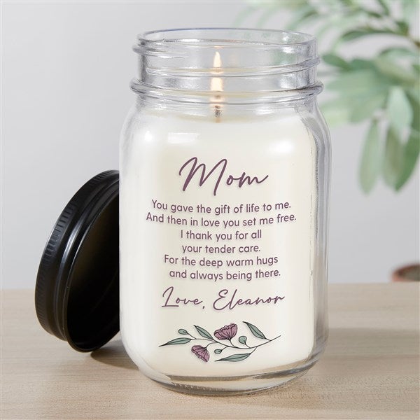 Floral Message For Mom Personalized Mason Jar Candle