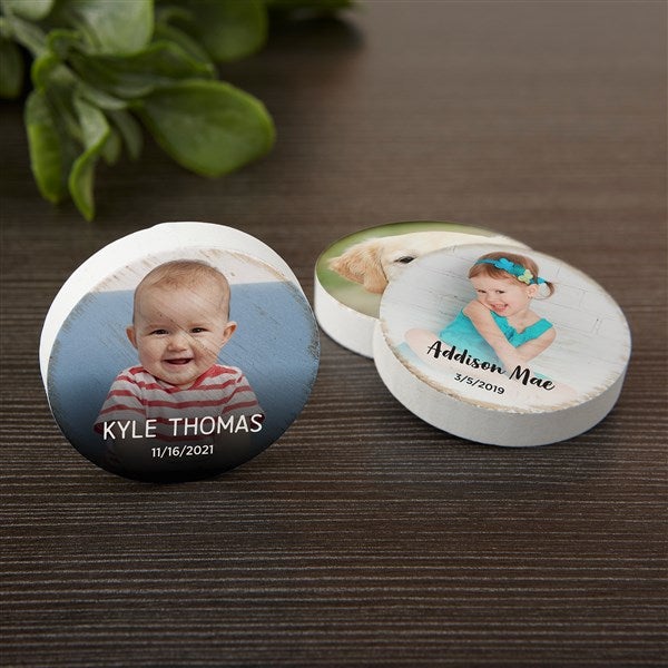 Photo, Name & Date Personalized Round Wood Magnet  - 39771