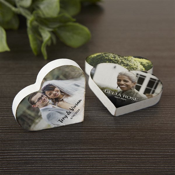 Photo, Name & Date Personalized Heart Wood Magnet  - 39772