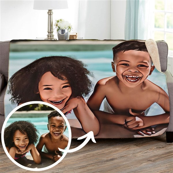 Cartoon Yourself Personalized Photo Blanket  - 39868