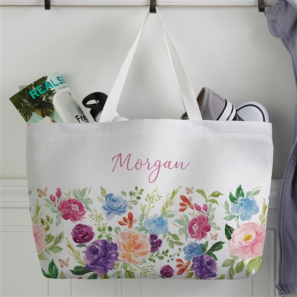 Floral Initial Tote Bag - Personalized Canvas Bag For Women & Teachers