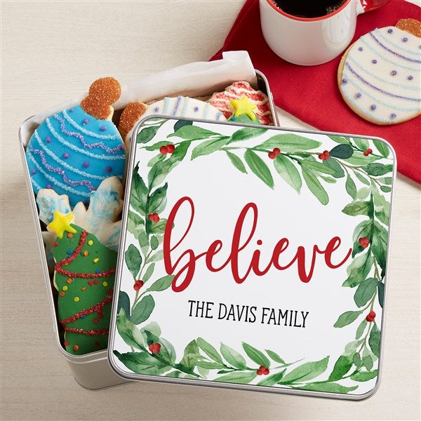 Watercolor Wreath Personalized Christmas Metal Tin  - 39990