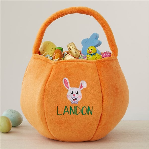 Easter Bunny Embroidered Plush Easter Treat Bag-Orange - 40035