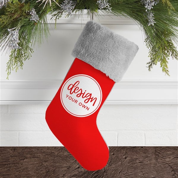 Design Your Own Personalized Grey Fur Cuff Christmas Stocking  - 40091