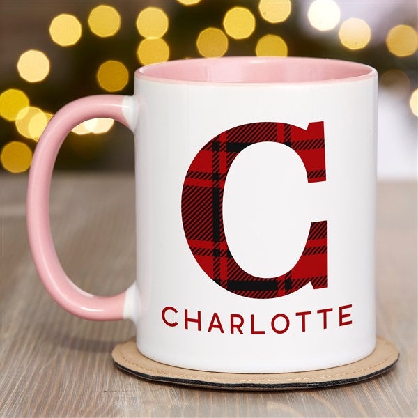 Plaid Initial Personalized Christmas Coffee Mugs  - 40100