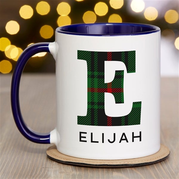 Plaid Initial Personalized Christmas Coffee Mugs  - 40100