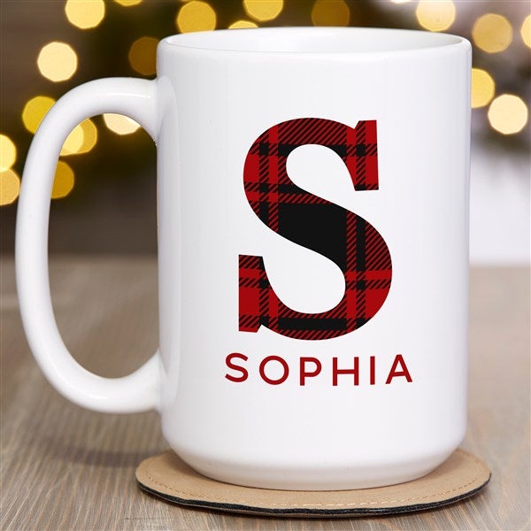 Plaid Initial Personalized Christmas Coffee Mugs  - 40100