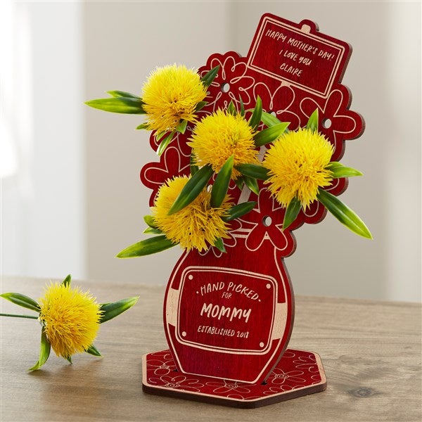 Picked For Mommy Personalized Wood Flower Holder Red Poplar