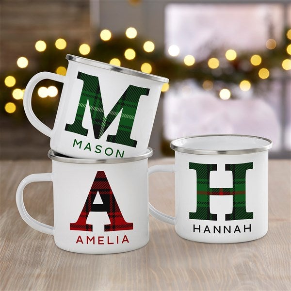 Plaid Initial Personalized Enamel Mug  - 40103