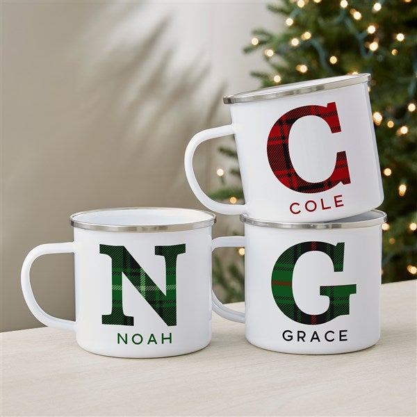 Plaid Initial Personalized Enamel Mug  - 40103