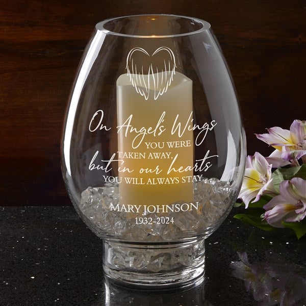 On Angel's Wings Engraved Hurricane Candle Holder  - 40106
