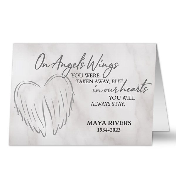 On Angels Wings Personalized Sympathy Greeting Card