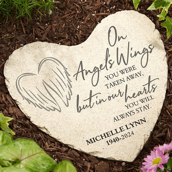 On Angel's Wings Personalized Memorial Heart Garden Stone  - 40114