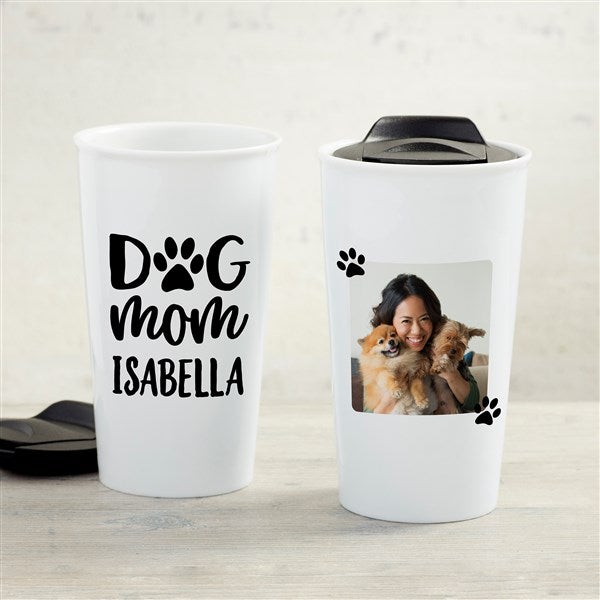 Dog Mom Personalized 12 oz. Double-Wall Ceramic Travel Mug  - 40170