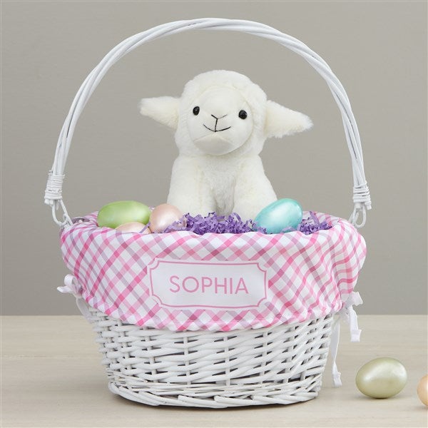 Rainbow Pattern Personalized Easter White Basket with Folding Handle