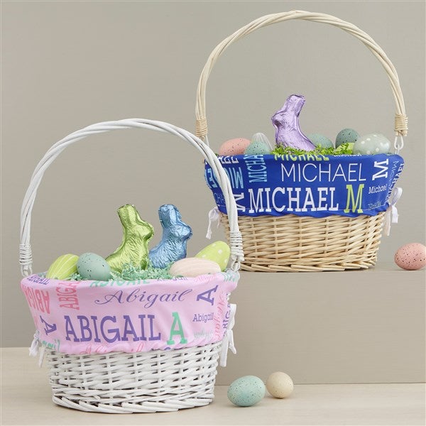 Repeating Name Personalized Easter Basket with Folding Handle