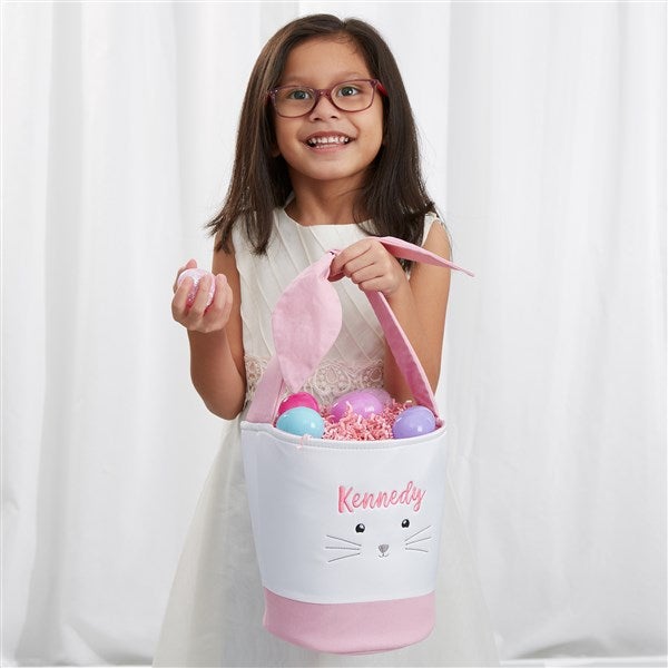 Lovable Bunny Embroidered Pink Easter Basket