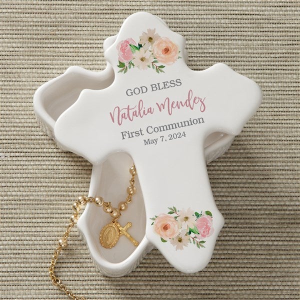 Communion Personalized Cross Box - Floral First