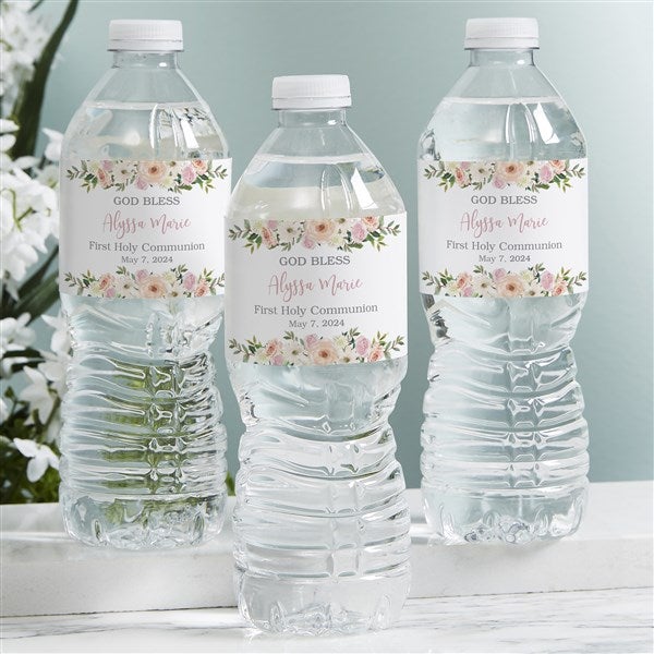 Floral First Communion Personalized Bottle Labels  - 40271