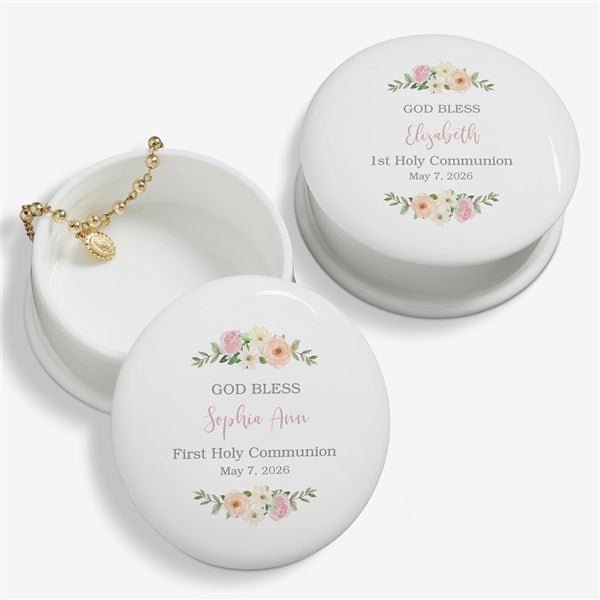 Floral First Communion Personalized Jewelry Box  - 40272
