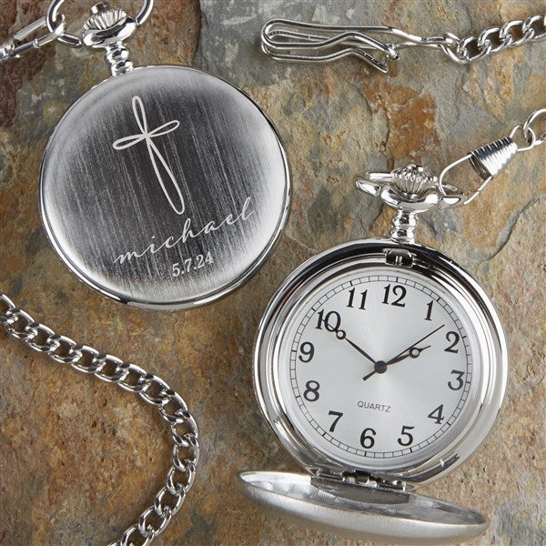 Holy Name Engraved First Communion Silver Pocket Watch  - 40275