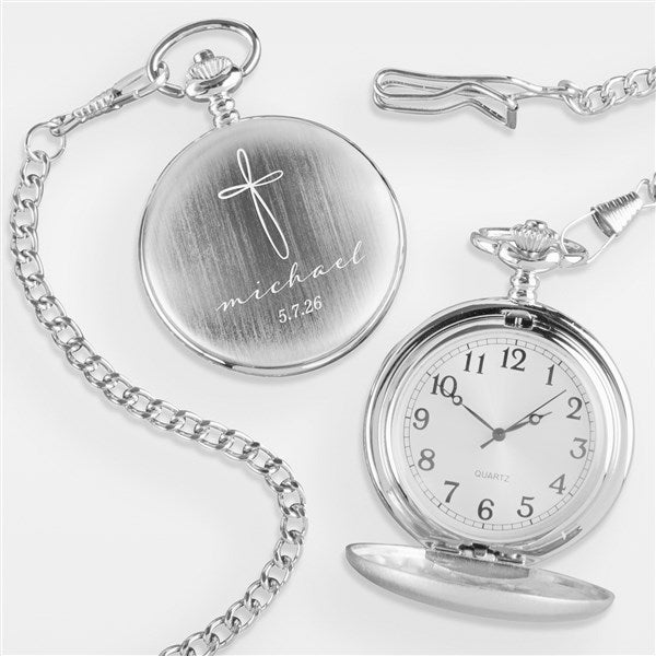 Holy Name Engraved First Communion Silver Pocket Watch  - 40275