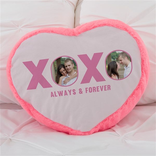 XOXO Photo Personalized Pink Heart Throw Pillow