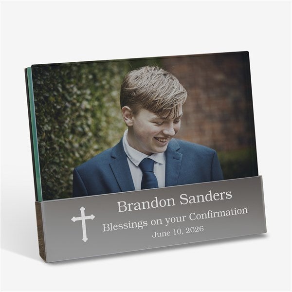 Engraved Glass Block Picture Frame - Confirmation Cross - 40292