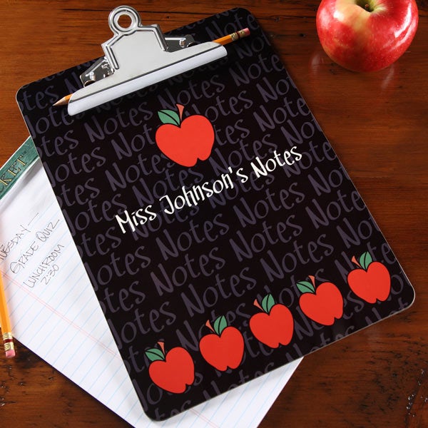Personalized Teacher Clipboard - Black With Red Apples