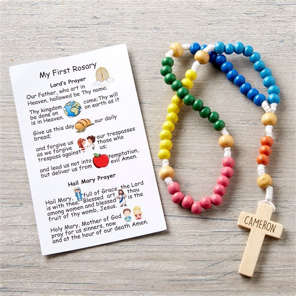 Personalized Multicolored Wooden Rosary - My First Rosary - 40426