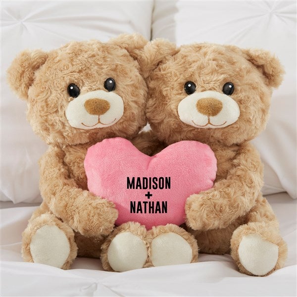 Romantic Personalized Hugging Bears with Pink Heart