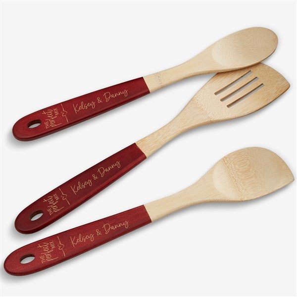 The Perfect Mix Personalized Red-Handled Bamboo Cooking Utensils- 3pc Set  - 40467