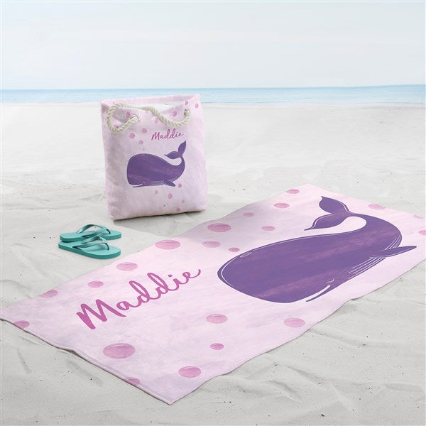 Whale Wishes Personalized Terry Cloth Beach Bag Large