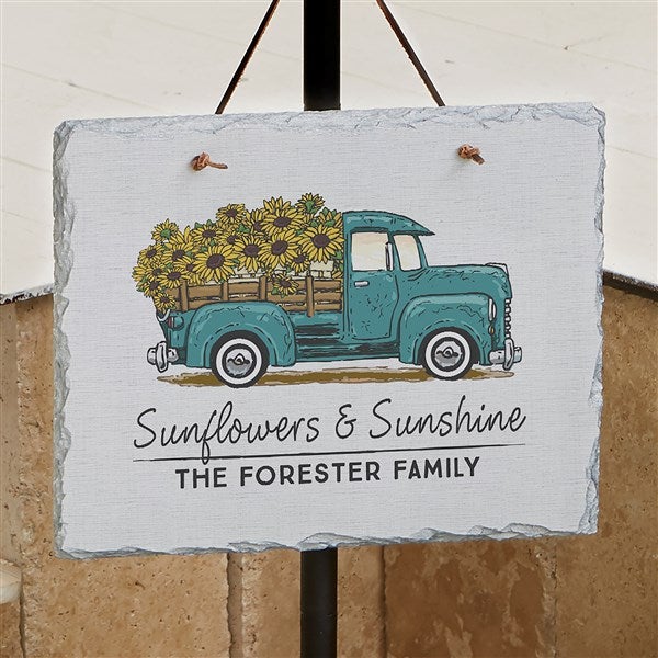 Personalized Slate Plaque - Antique Sunflower Truck - 40527
