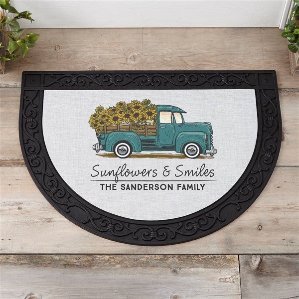 Antique Sunflower Truck Personalized Half Round Doormat - 40529