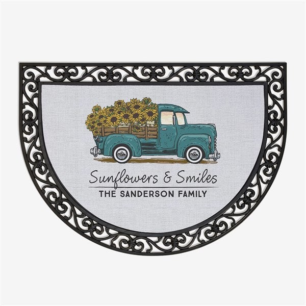 Antique Sunflower Truck Personalized Half Round Doormat - 40529