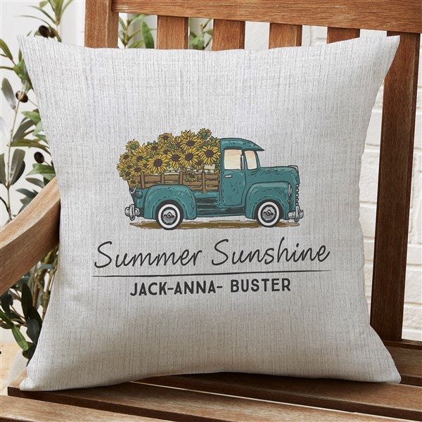 Antique Sunflower Truck Personalized Outdoor Throw Pillow  - 40530