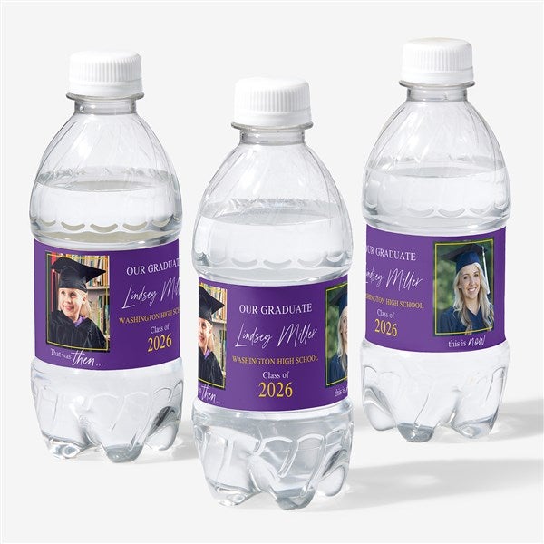 Then & Now Graduate Personalized Photo Water Bottle Labels  - 40543