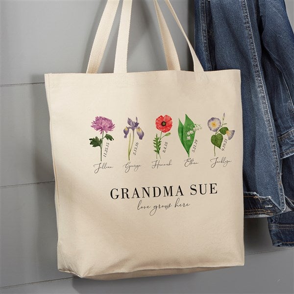 Personalized Canvas Tote Bags - Birth Month Flower - 40628