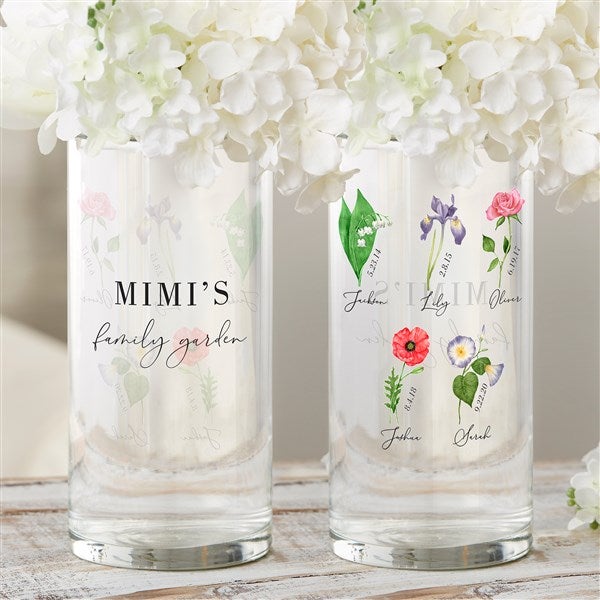 Personalized Cylinder Glass Vase  - Birth Month Flowers - 40636